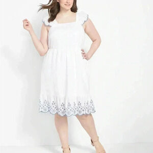 ❤️2/50❤️[18]Lane Bryant  Short Flutter-Sleeve Square-Neck Embroidered Dress